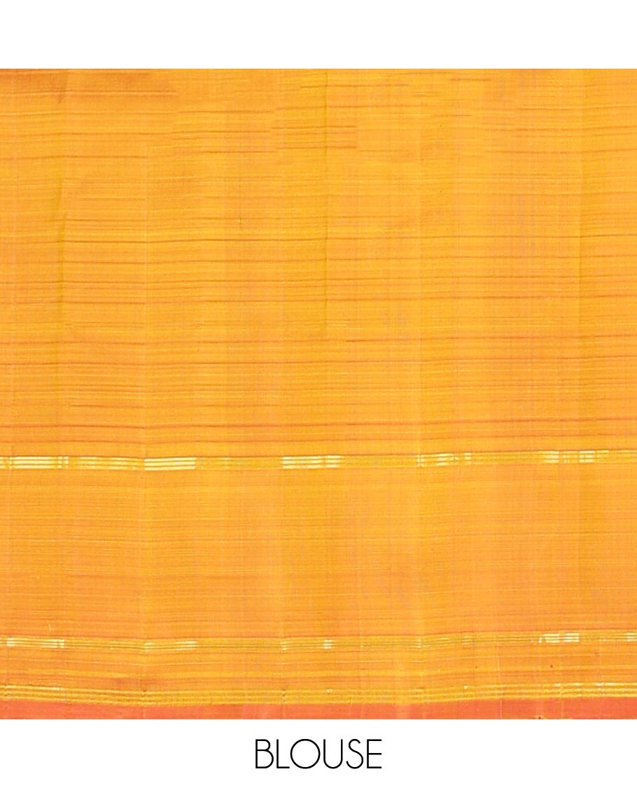 Yellow checked design, and zari buttas Kanchipuram silk saree, contrast zari butta border, and floral dsign pallu