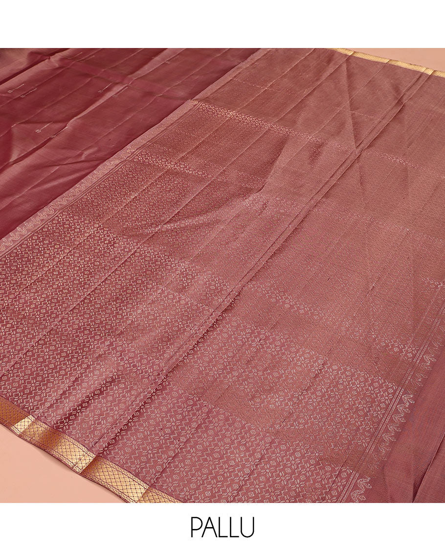 Pink mayil buttas soft silk saree, zari piping border, and pallu of intricate designs