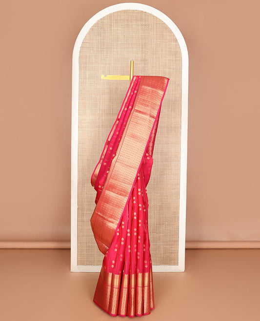 Pink chakram motifs & zari striped Vasundhara silk mix saree, zari border of thilakam mokku,kodi visiry,Muthu & rudraksham motifs & chakarm motifs  pallu