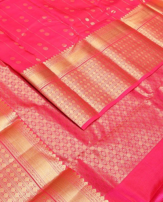 Pink chakram motifs & zari striped Vasundhara silk mix saree, zari border of thilakam mokku,kodi visiry,Muthu & rudraksham motifs & chakarm motifs  pallu