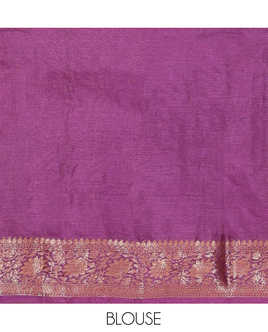 Pink Tussar Silk Saree, Bedecked with Floral Jaal Jacquard Design, a Contrast Zari Floral Creeper Border, Grand Pallu, and a Contrast Blouse