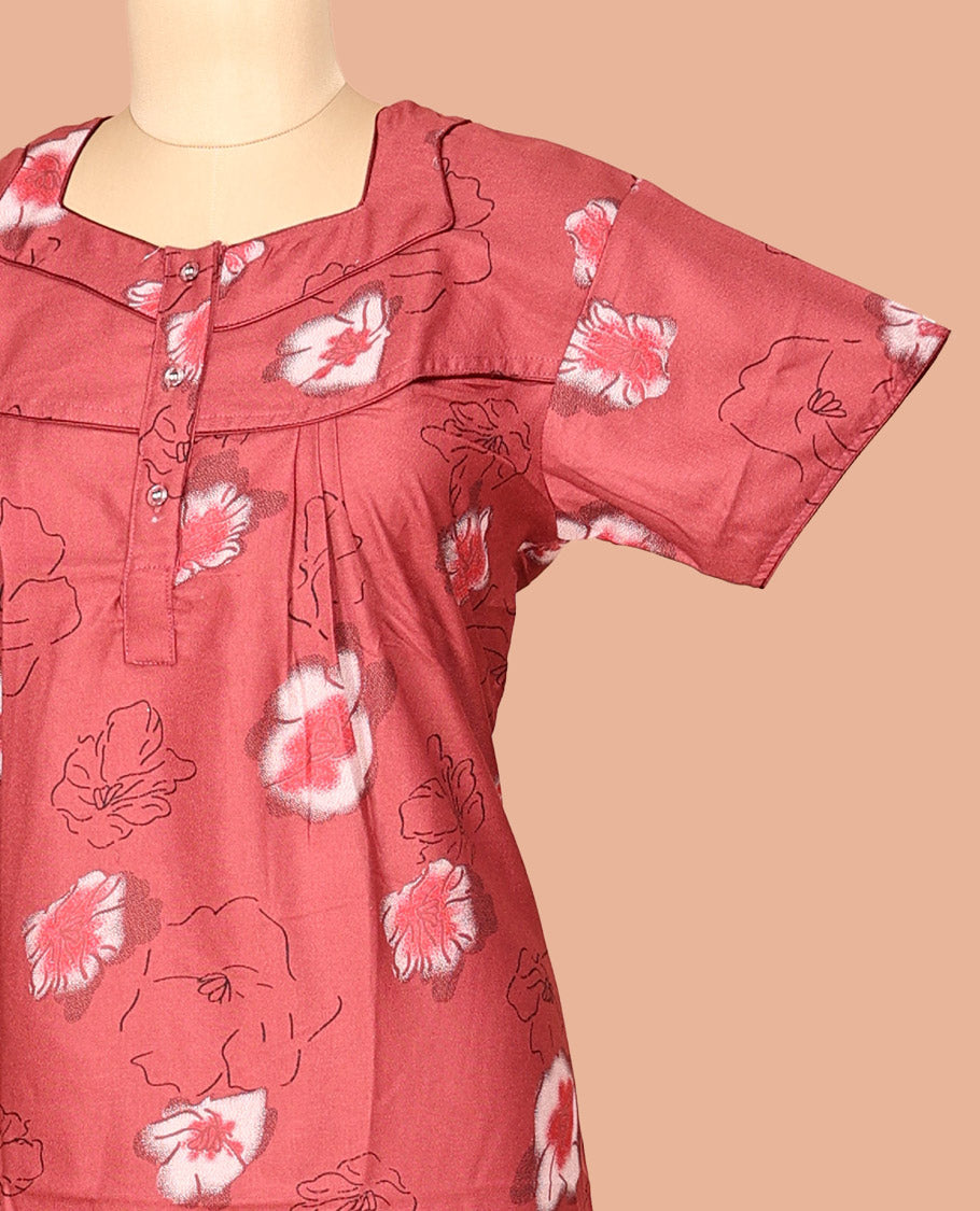Dark Pink Cotton-Blended Nighty