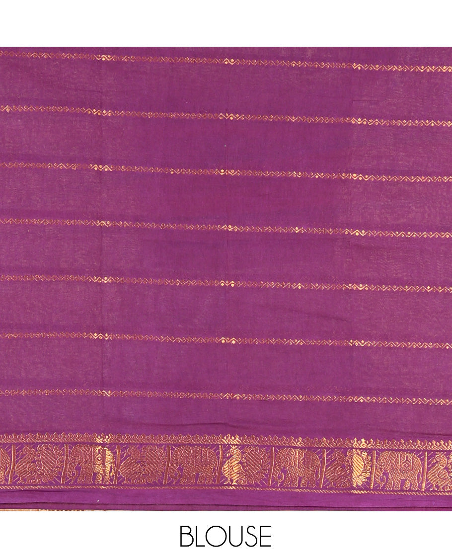 Violet Plain Sungudi Cotton Saree, Highlighted by Traditional Rettai Pettu Rudraksham Border, Striped Pallu, and a Matching Blouse