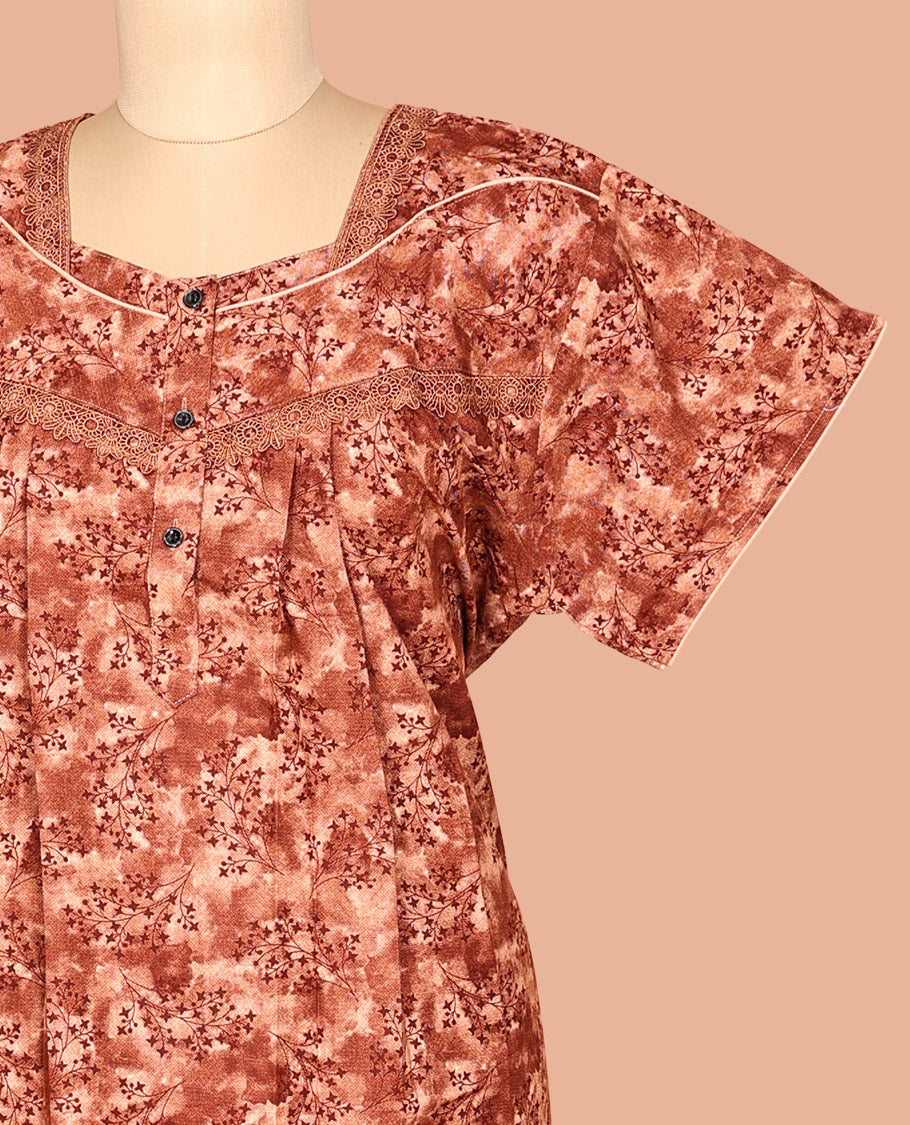 Rust Cotton-Blended Nighty