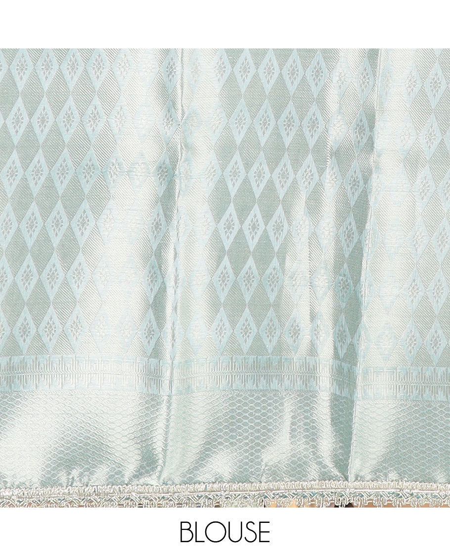 Light blue jacquard tissue saree with self zari design border & intricate zari design pallu