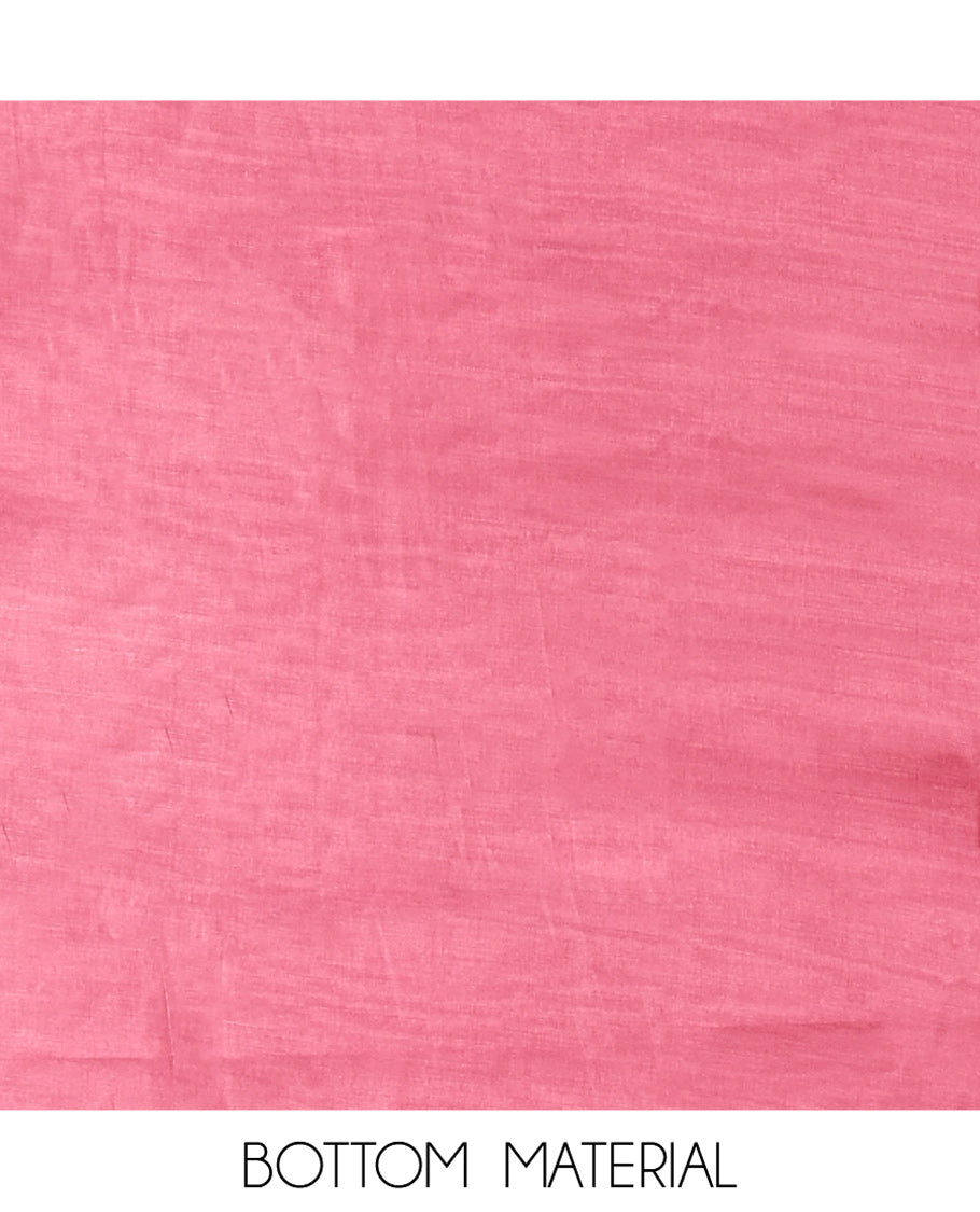 Pink Vichitra Silk Material Chudidar Set, Subtly Sparkled with Embroidered Top, a Plain Santoon Bottom, and Paired with a Matching Vichitra Silk Embroidered Scallop Dupatta