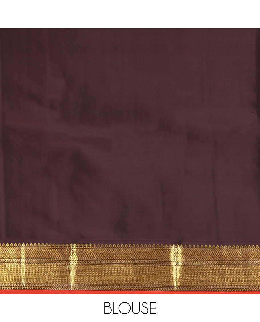 Cream Vasundhara Lite Silk Mix Saree, Sparsely Woven with Stripes on Its Body, Complemented by a Contrast Border of Thilakam, Pai Yaadi, Neli, and Mayil Kann Designs, Intricately Designed Pallu, and Paired with a Contrast Blouse