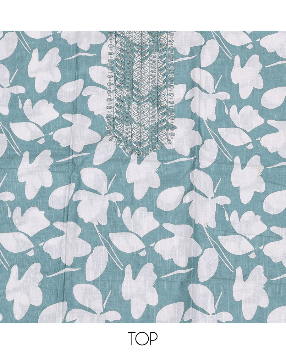 Blue Cotton Abstract Print Material Chudidar Set