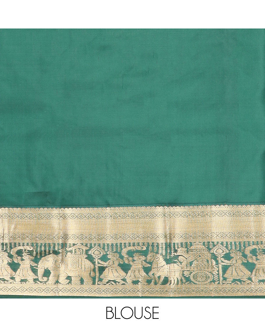 Red buttas silk saree with contrast wedding design border & floral design pallu