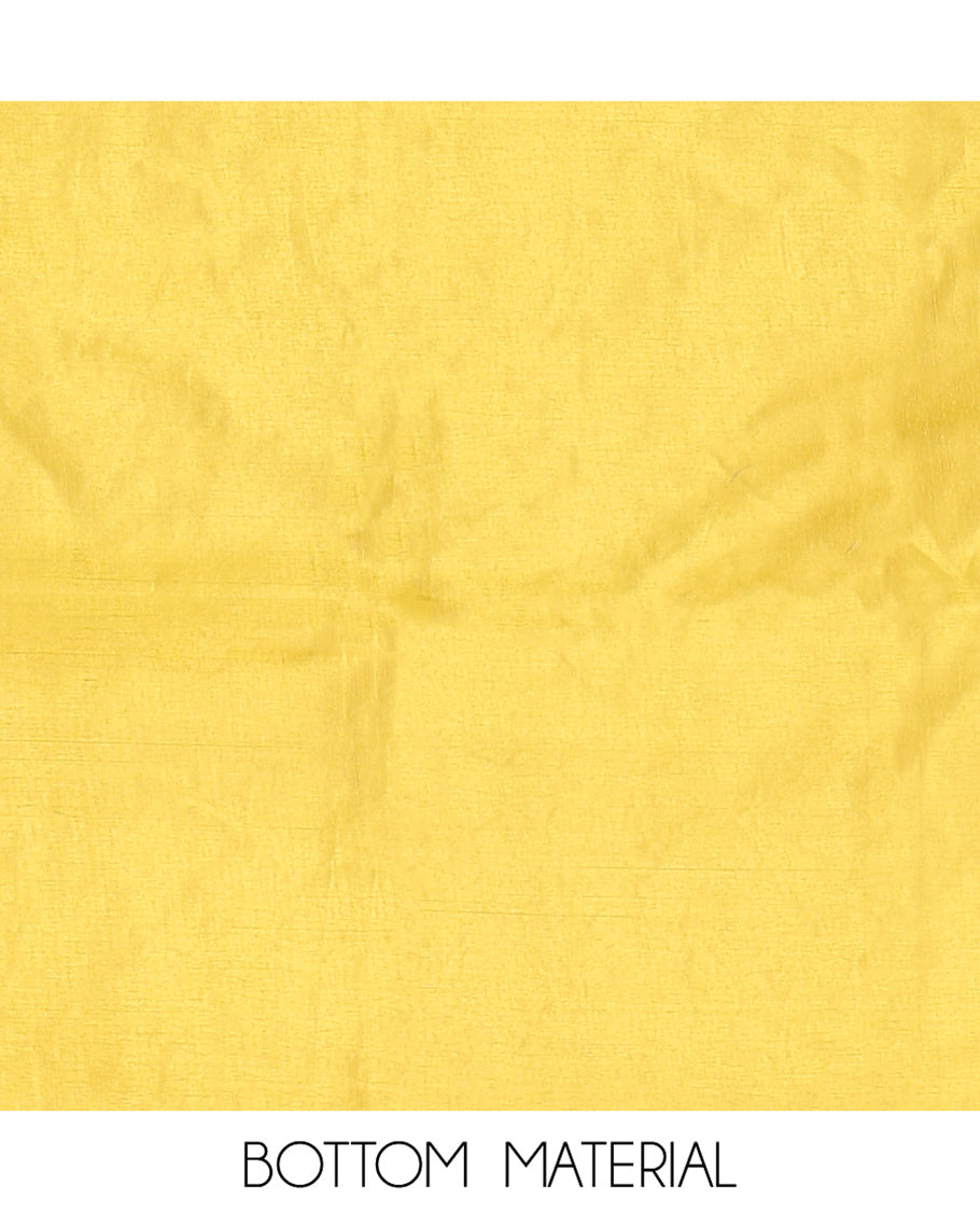 Cream-Mustard Organza Material Chudidar, Floral Thread Embroidery Top, Contrast Bottom, and Embroidered Scallop Dupatta