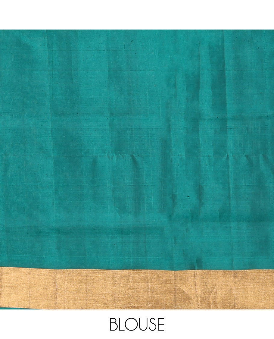 Red Mayuri Lite Silk Mix Saree, Subtly Sparkled with Zari Buttas All Over Its Body, Highlighted by a Zari Bavanji Border, Pallu of Intricate Designs, and Paired with a Contrast Blouse