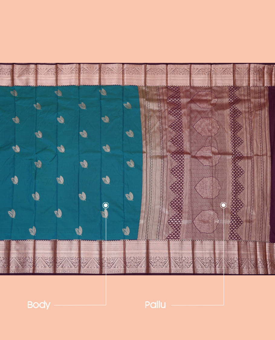 Blue Budget Silk Saree, Crafted with Zari Buttas, Complemented by a Contrast Traditional Zari Border, Grand Pallu, and a Contrast Blouse
