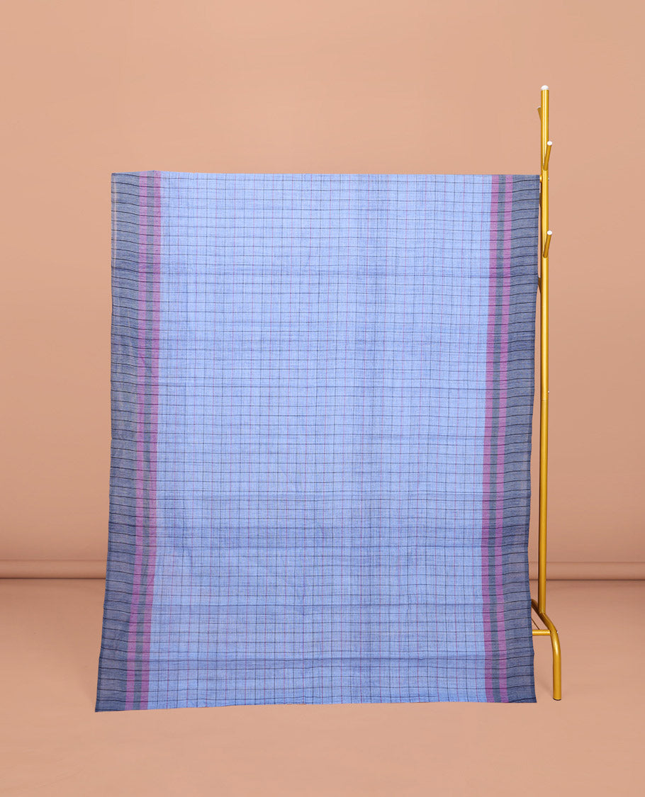 Blue Checked Chirala Cotton Saree, a Contrast Border, Self-Pallu, and a Contrast Blouse