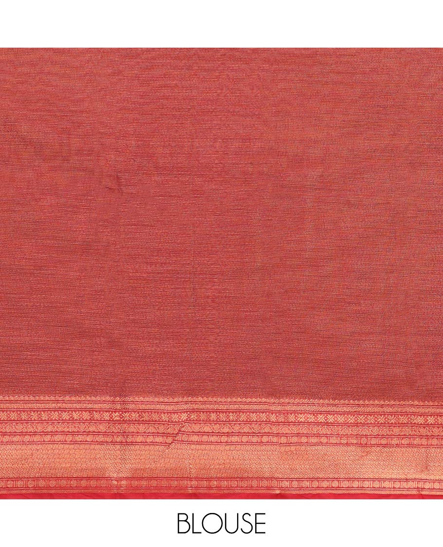 Green tree motifs semi silk cotton saree with contrast floral design border & jaal design pallu