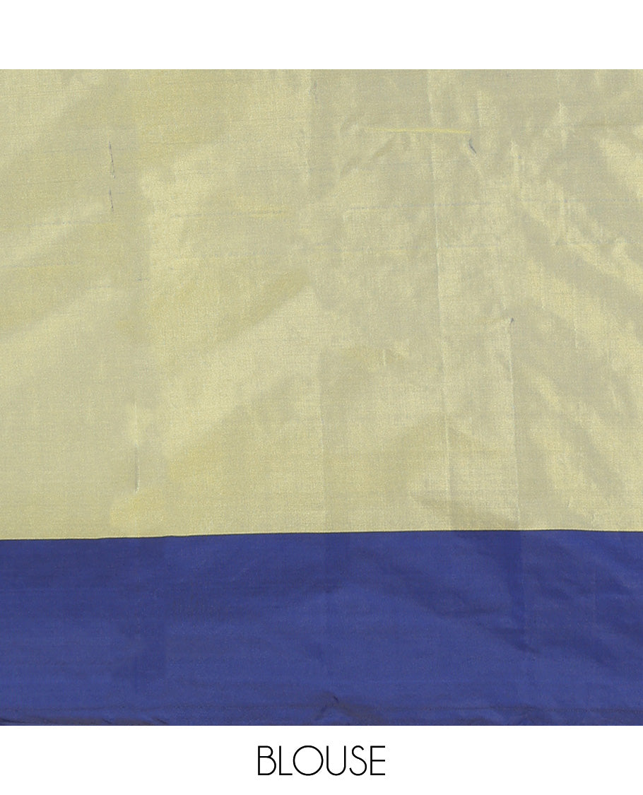 Green Aarani Silk Saree, Ornamented with Zari Stripes All Over Its Body, Complemented by a Contrast Zari Stripes and Buttas Woven Border, Pallu of Stripes, and Paired with a Matching Blouse