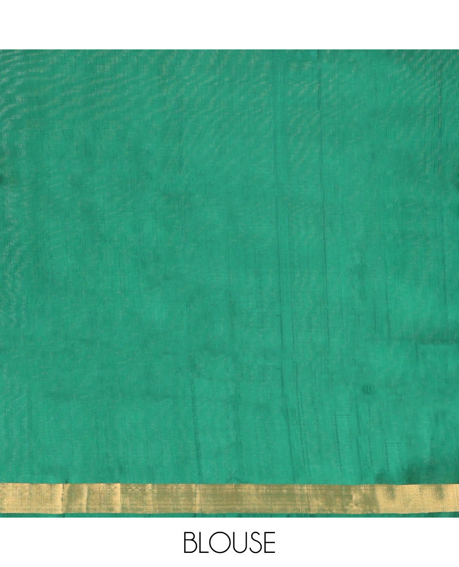 Green Uppada Silk Saree, Subtly Sparkled with Leaf Zari Buttas All Over Its Body, Subtle Bavanji Border, Pallu Steeped with Leaf Buttas, and Paired with a Matching Blouse