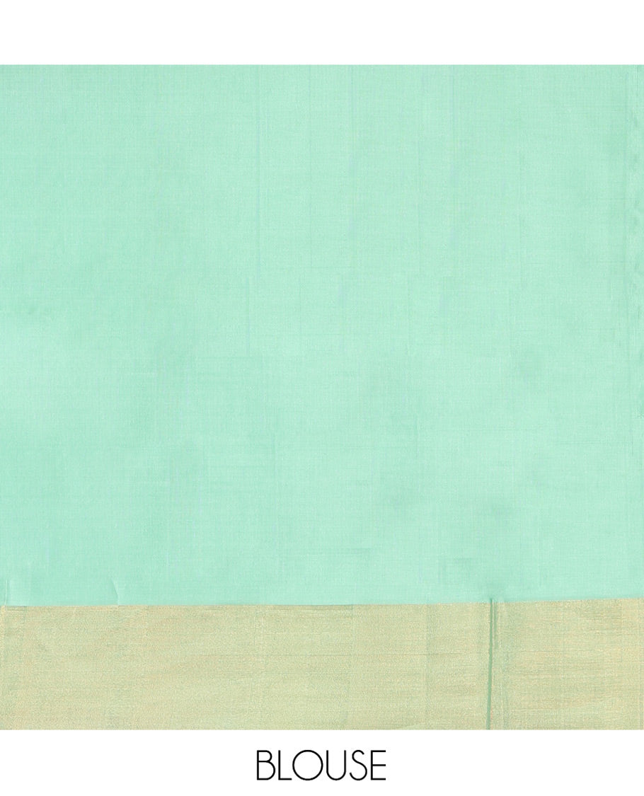 Green Uppada Silk Saree, Bedecked with Meena Zari Buttas on Its Body, Subtle Bavanji Border, Pallu of Meenakari Zari Buttas, and Paired with a Matching Blouse