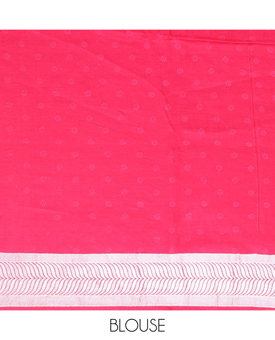 Rani pink polka dot, phenix bird design mushru silk saree with zari border & rich pallu along with plain blouse