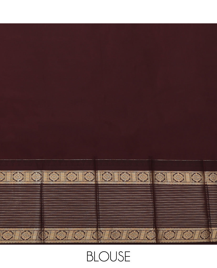 Orange Budget Silk Saree, Enriched with Zari Buttas and Stripes, Complemented by a Contrast Traditional Zari Border, Grand Pallu, and a Contrast Blouse