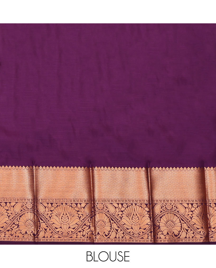 Purple Budget Silk Saree, Opulently Embellished with Jacquard Design, Complemented by a Contrast Traditional Zari Border, Jaal Pallu, and Contrast Blouse