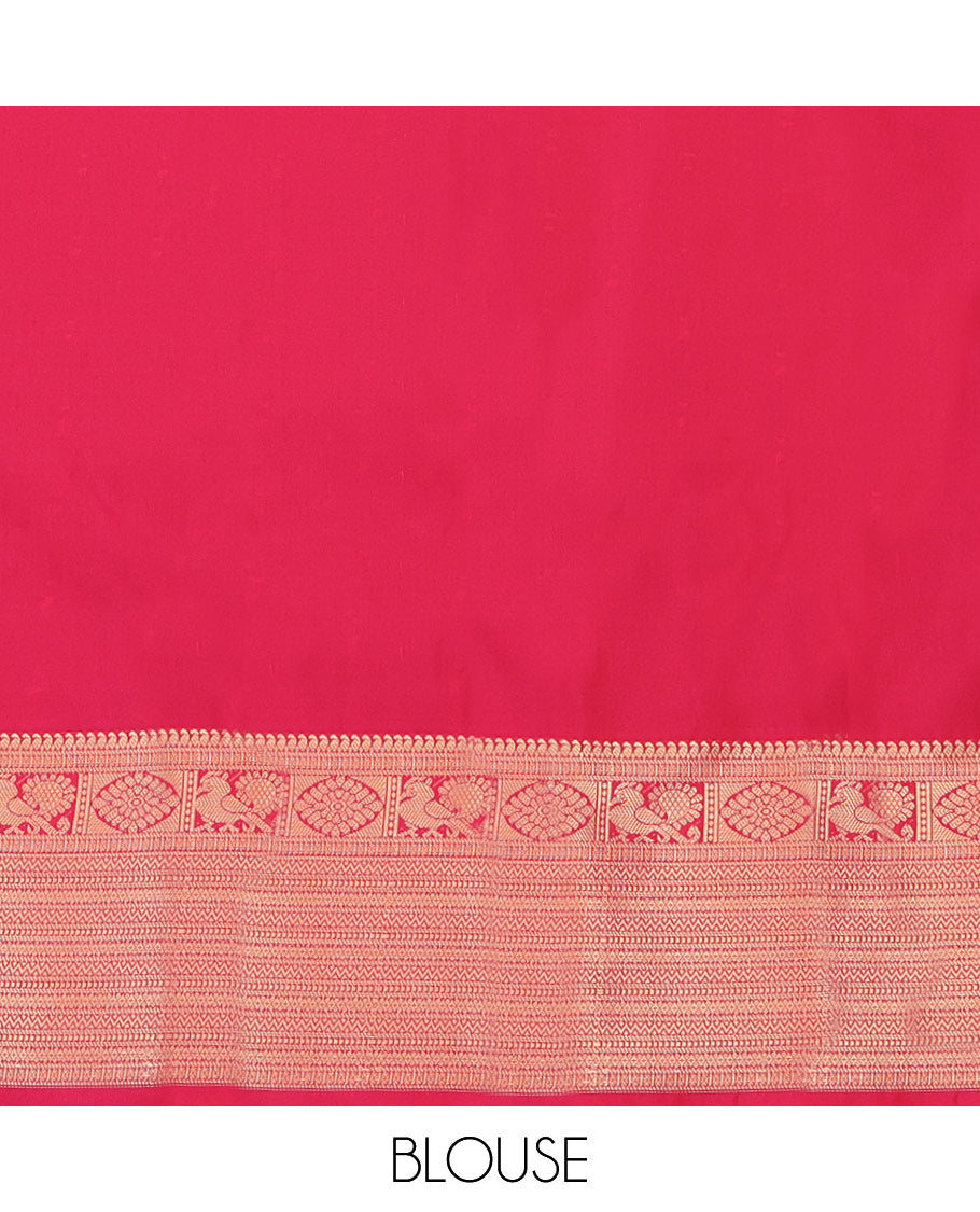 Deep Blue Budget Silk Saree, Charming Accented with Buttas and Stripes All Over Its Body, Highlighted by Traditional Zari Designs Woven Border, Contrast Grand Jaal Pallu, and Paired with a Contrast Blouse