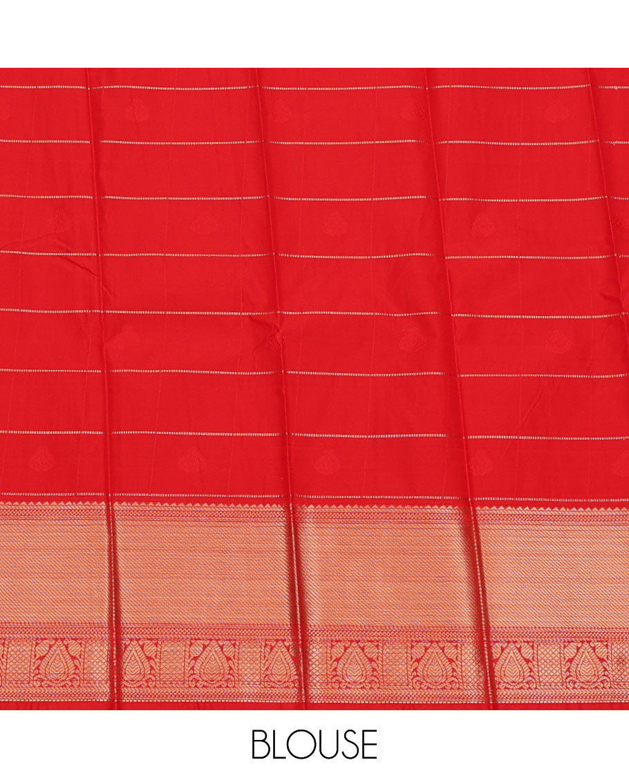 Turquoise Budget Silk Saree, Decked Up with Zari Butta Enclosed Checks, Complemented by a Contrast Traditional Zari Border, Grand Pallu, and a Contrast Blouse