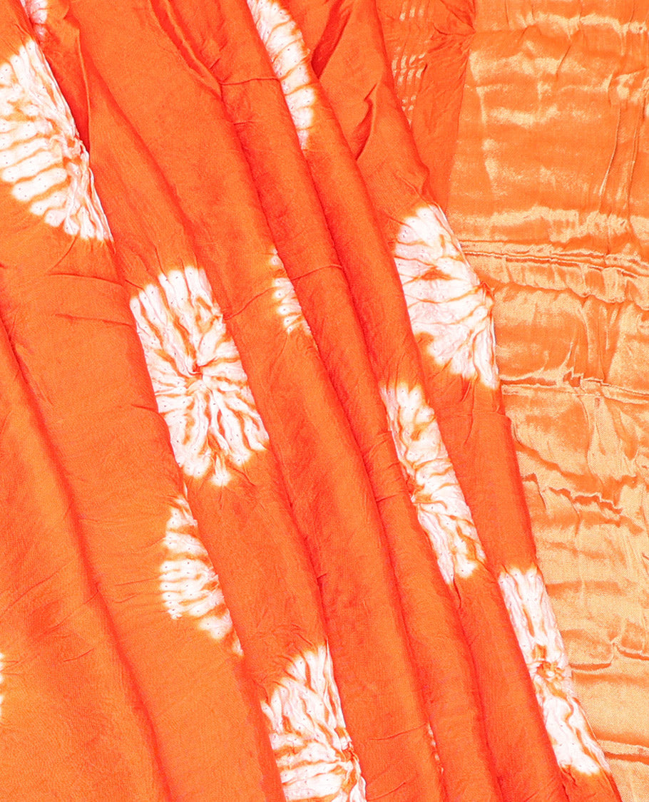 Borderless Orange Bandhani Dola Silk Saree