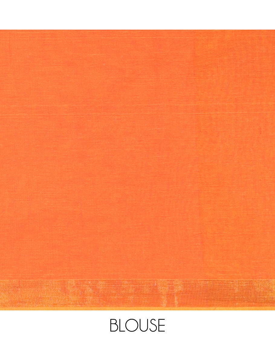 Orange Jute Cotton Saree