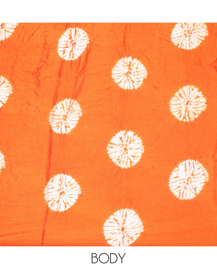 Borderless Orange Bandhani Dola Silk Saree
