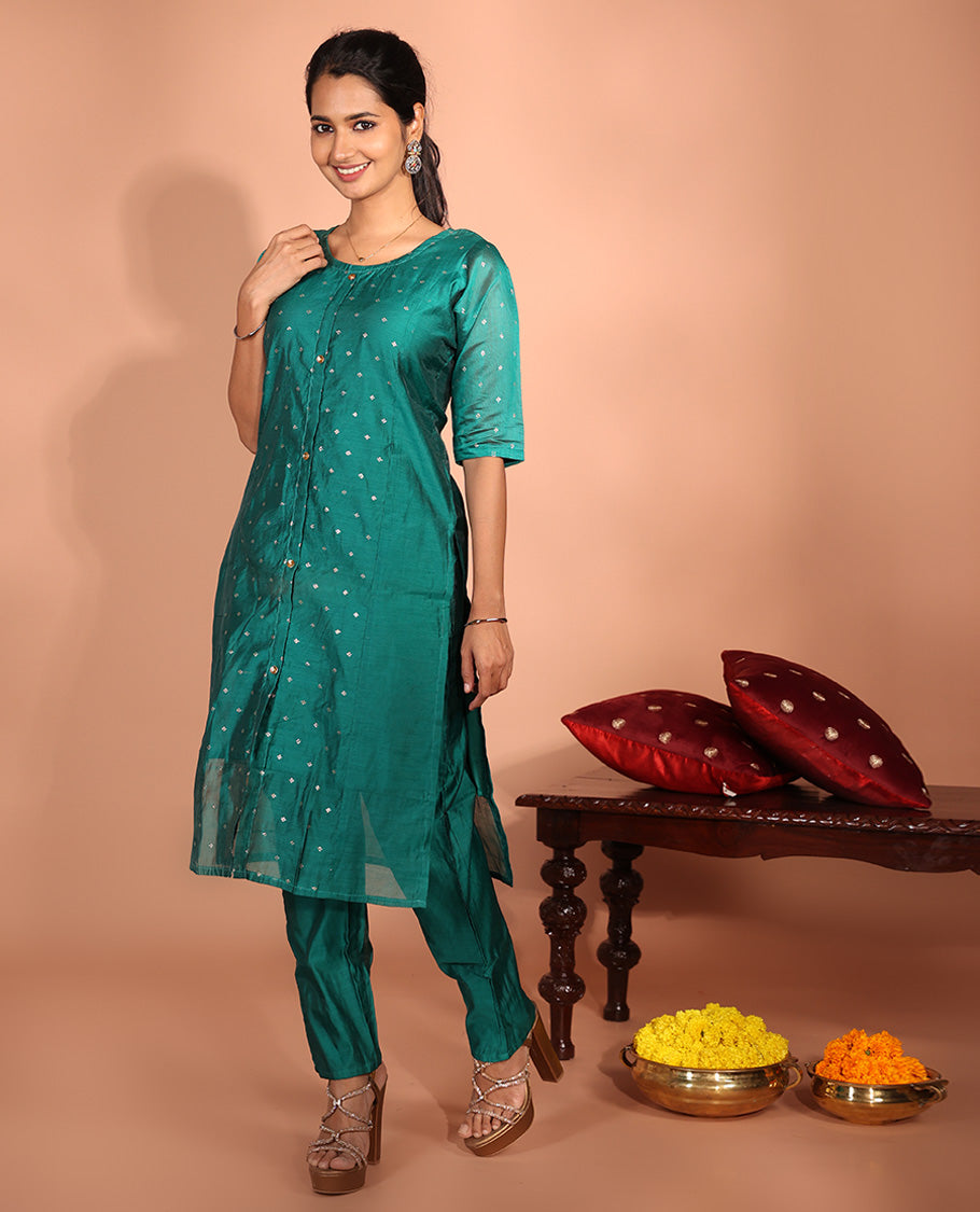 Green Chanderi Silk Readymade Suit