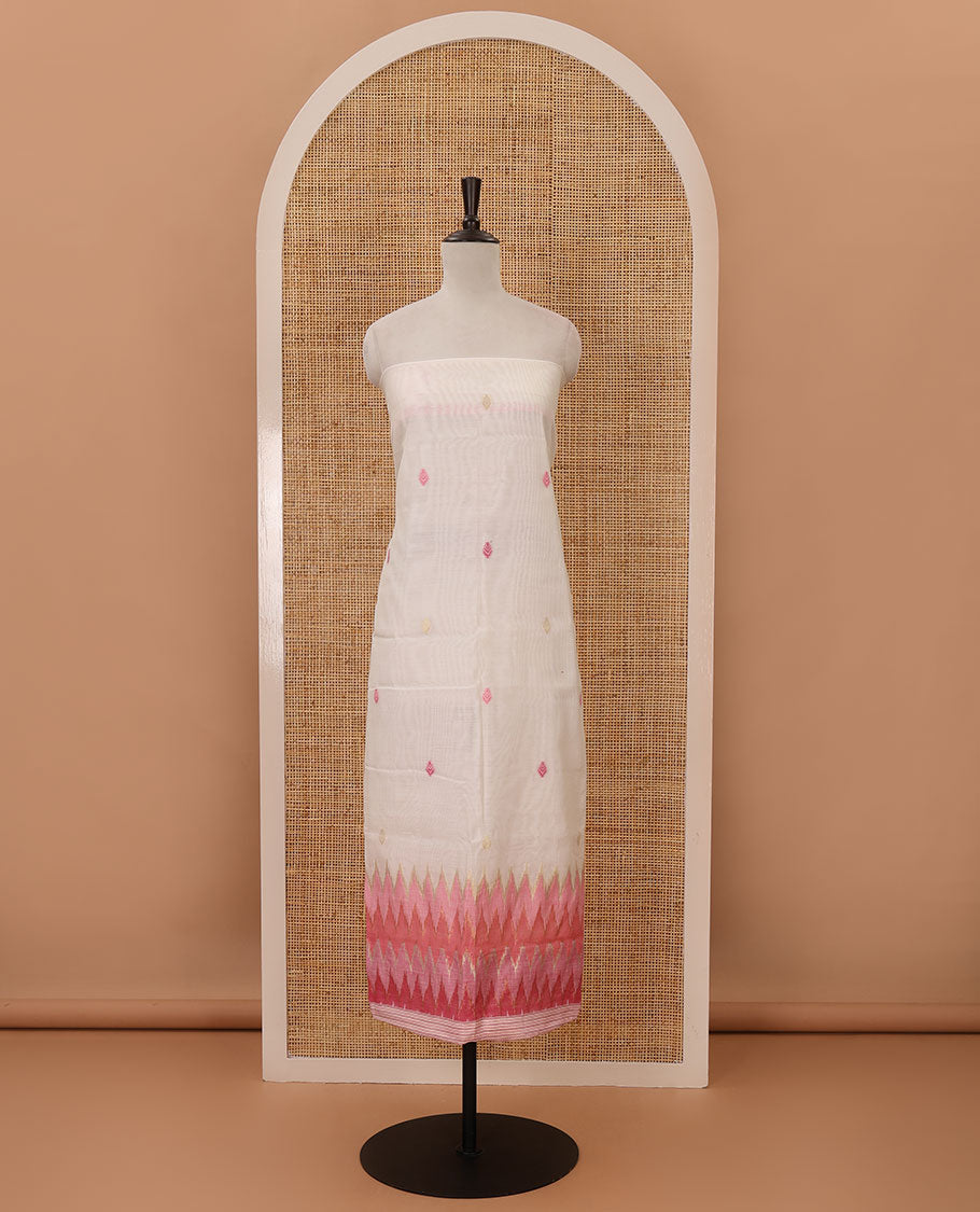 Pink material chudidar set,meena butta & ombre zig-zag print mul chanderi top,plain bottom & mul chanderi dupatta of meena butta & ombre zig-zag print