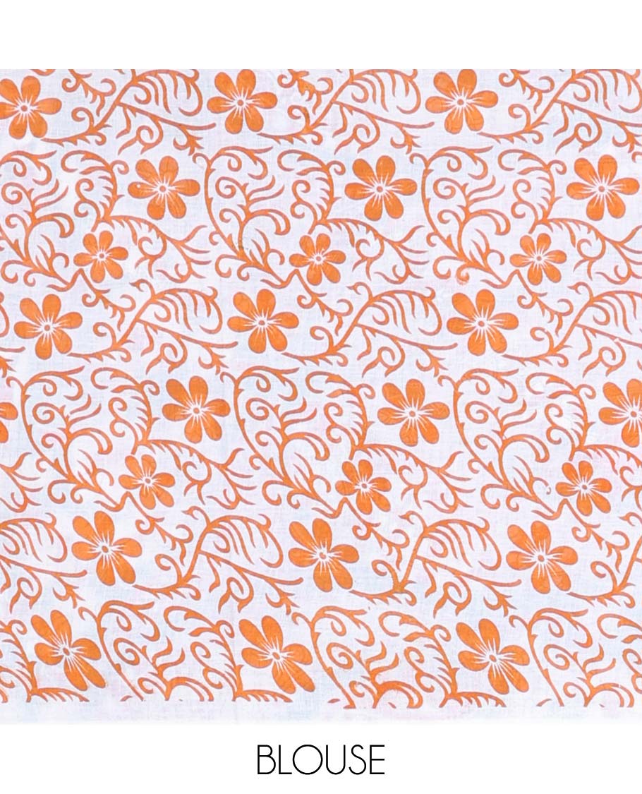 white animal,floral vine motifs machine-printed kalamkari cotton saree with contrast border & animal,floral motifs pallu