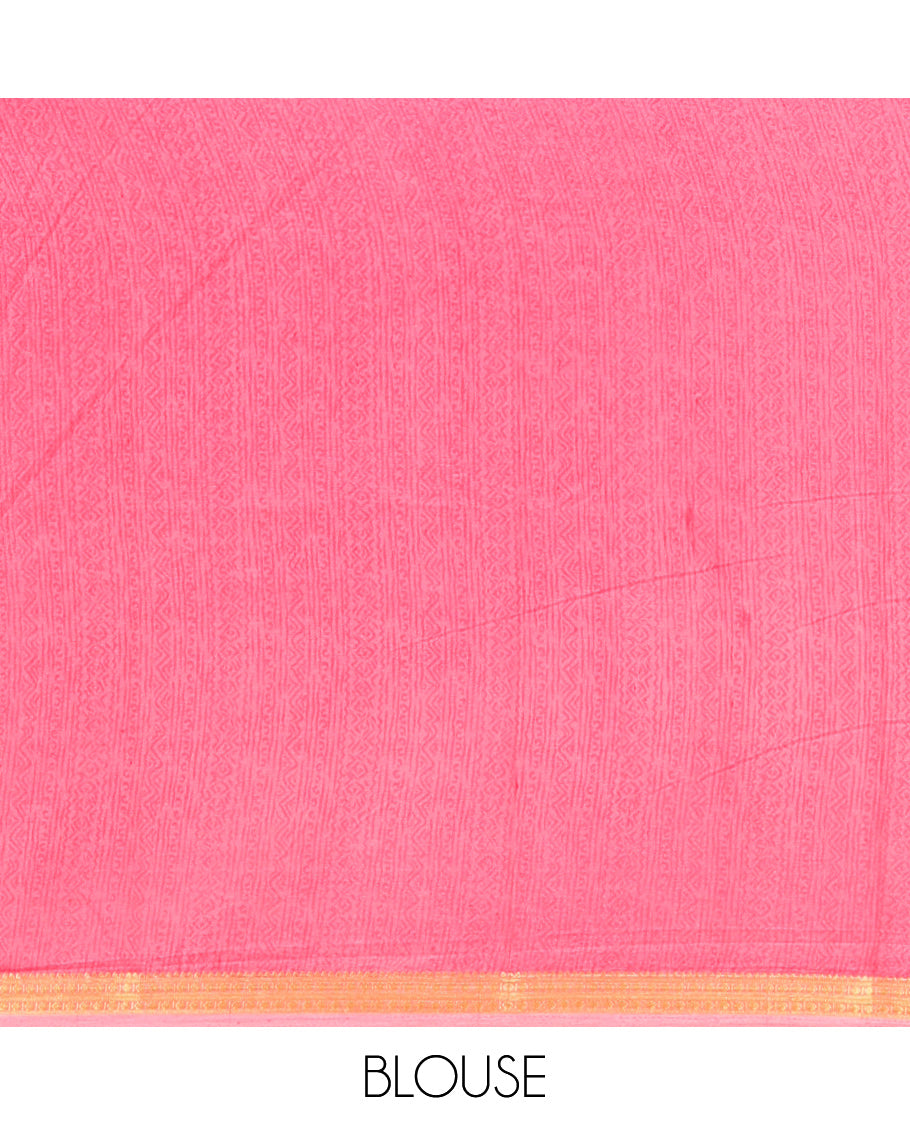 Pink Floral-Vine Printed Silk Saree, a Traditional Zari Border, Floral Pallu, a Matching Blouse