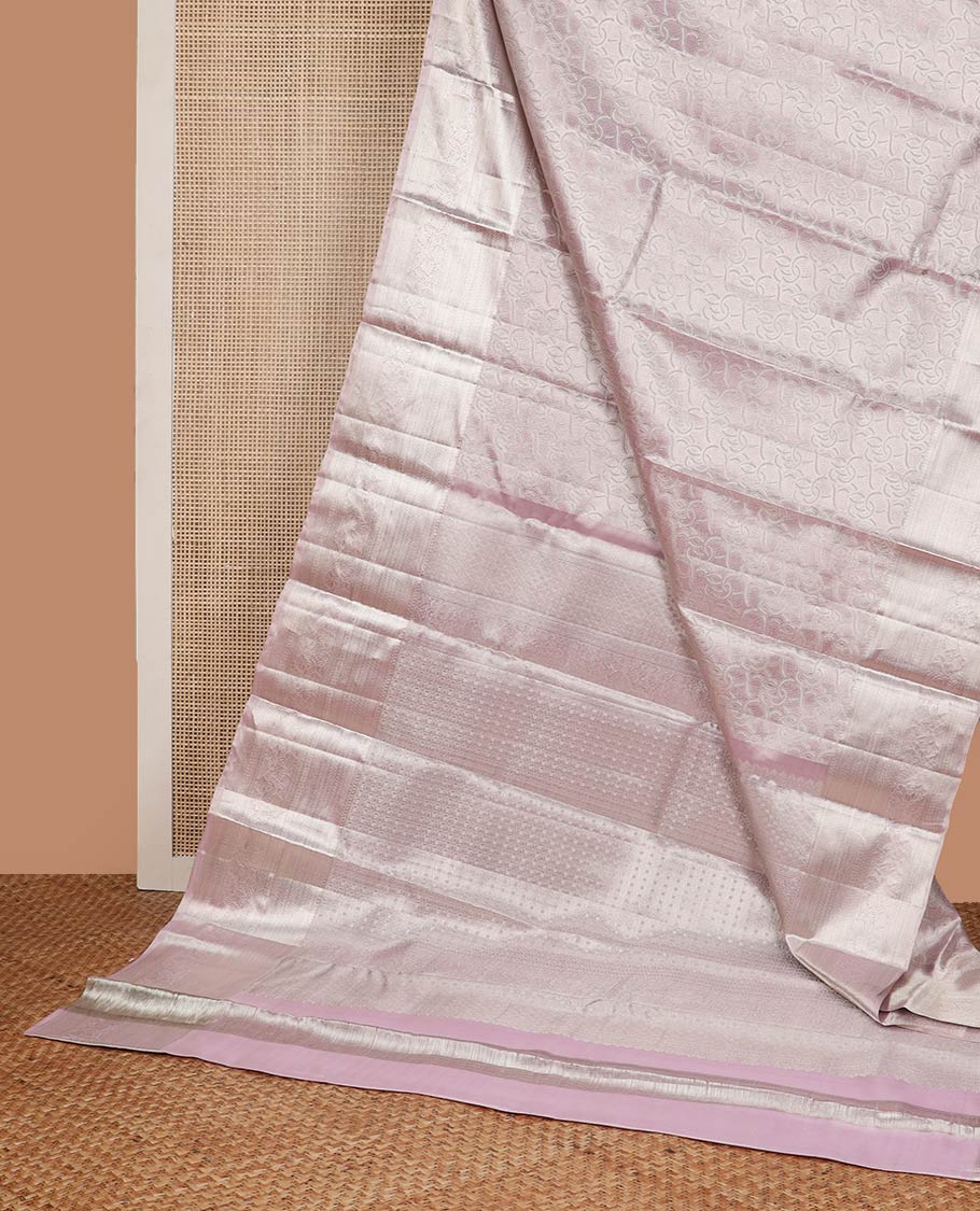 Lavender design kancheepuram tissue silk saree with self border of intricate zari design & geometric design pallu
