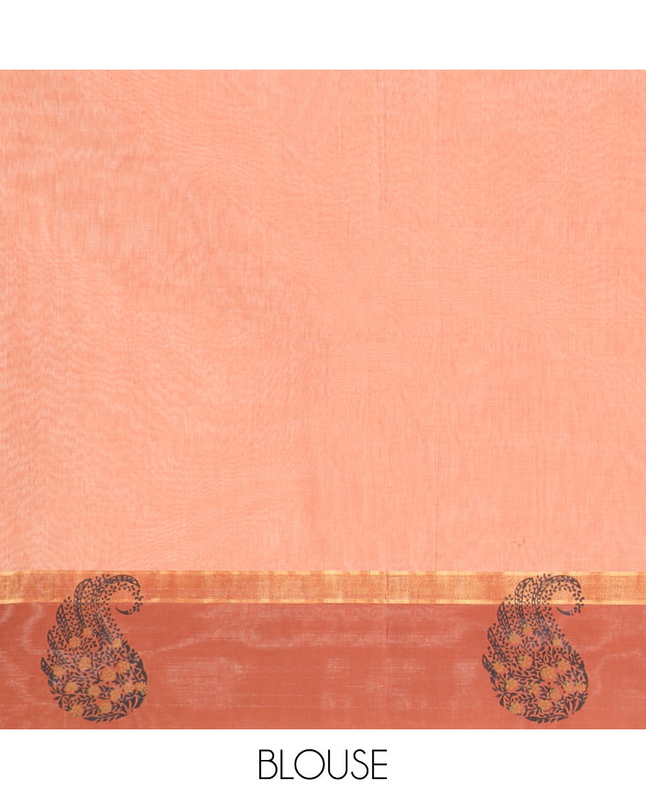 Orange paisley motifs Coimbatore cotton saree, contrast paieley motifs border & pallu of paisleys
