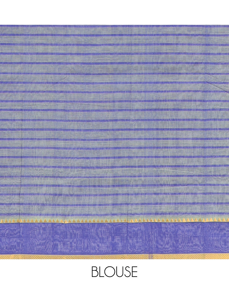 Green checked mangalagiri cotton saree with contrast striped border & checked pallu