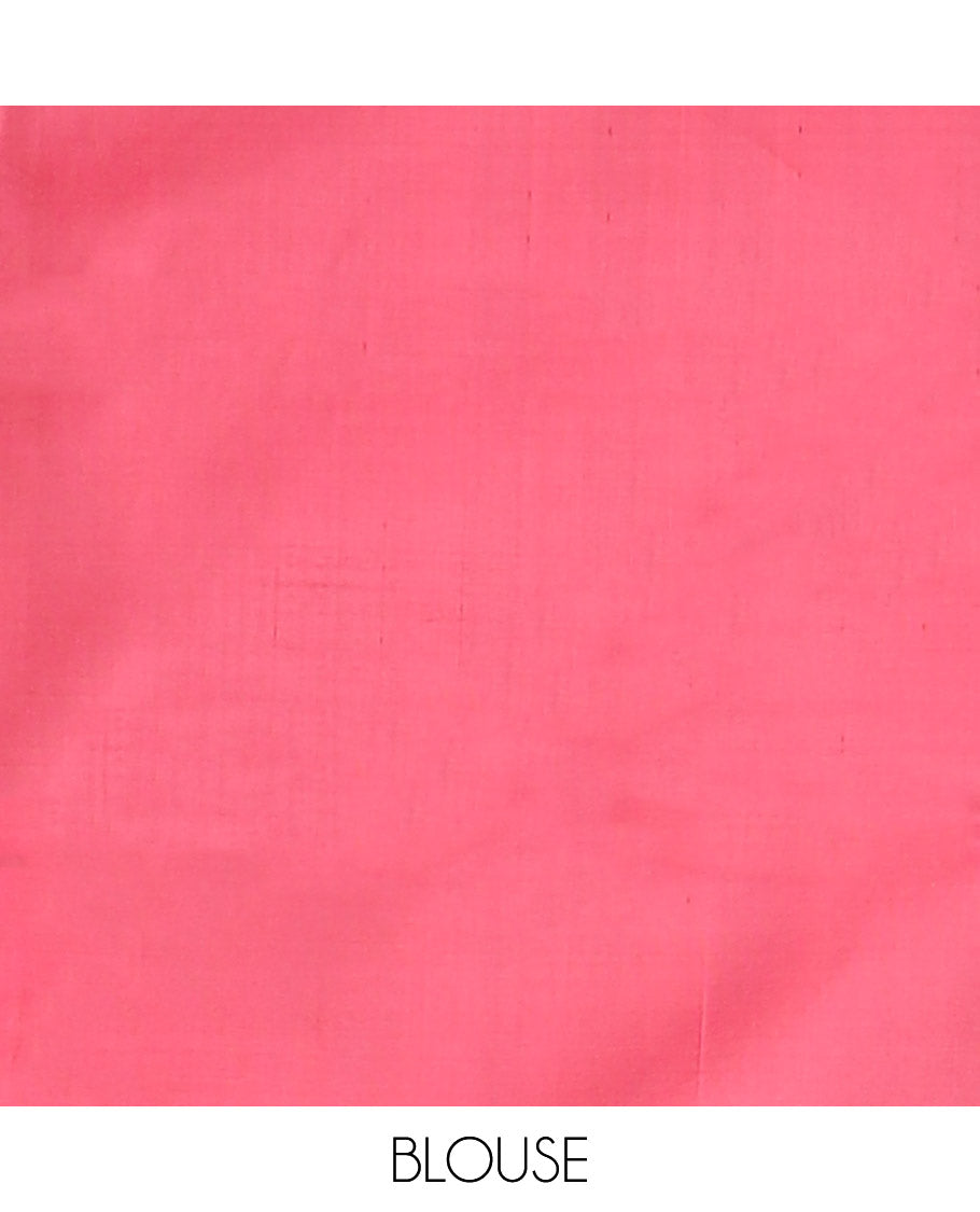 Blue Banana Pith Saree, Beautifully Bedecked with Unique Buttas All Over Its Body, Complemented by a Contrast Border, Vibrant Pallu Depicting Buttas, and Paired with a Contrast Blouse