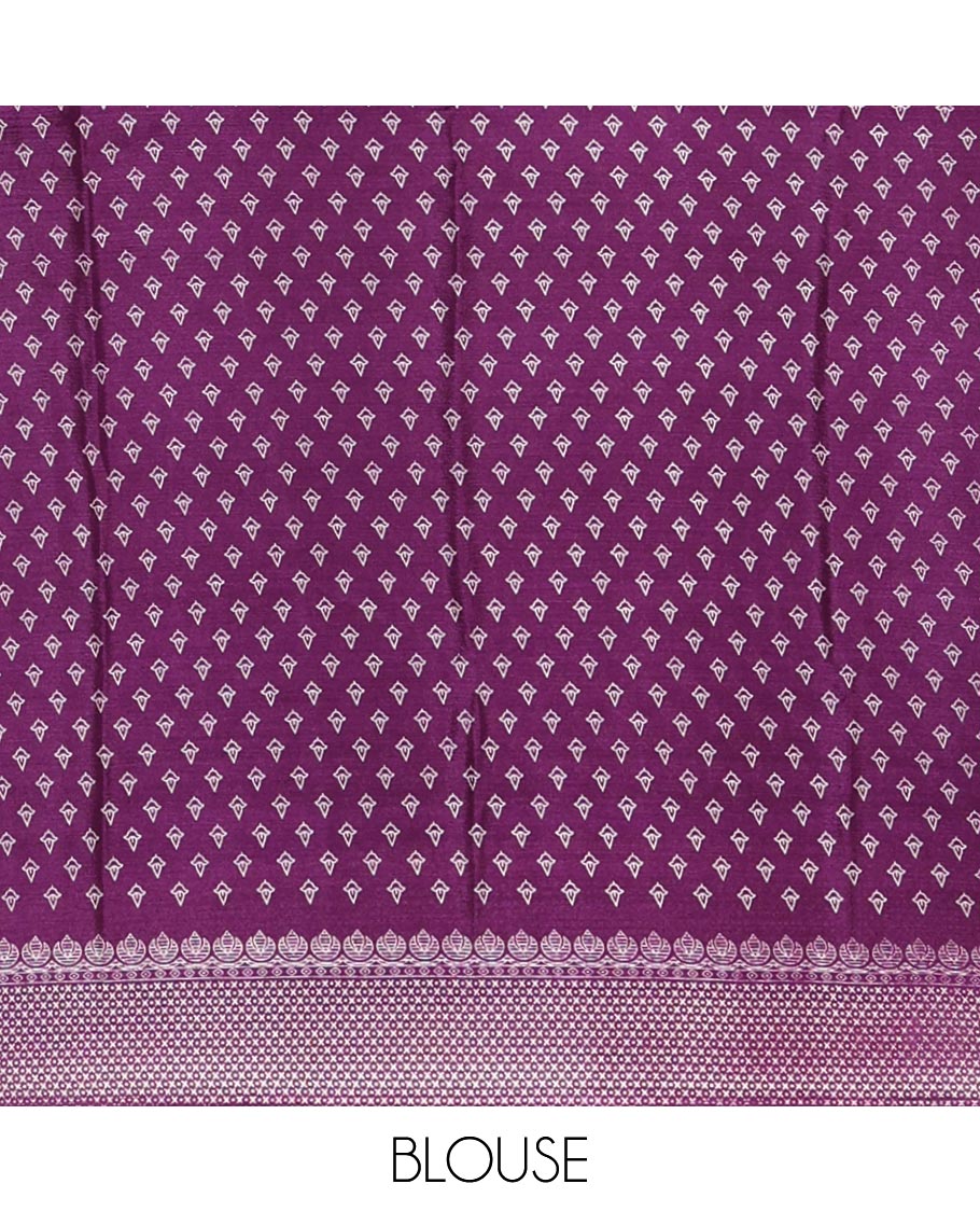 Violet Ajrakh-printed turkey crepe saree, printed border, Ajrakh-printed pallu & small buttas printed blouse
