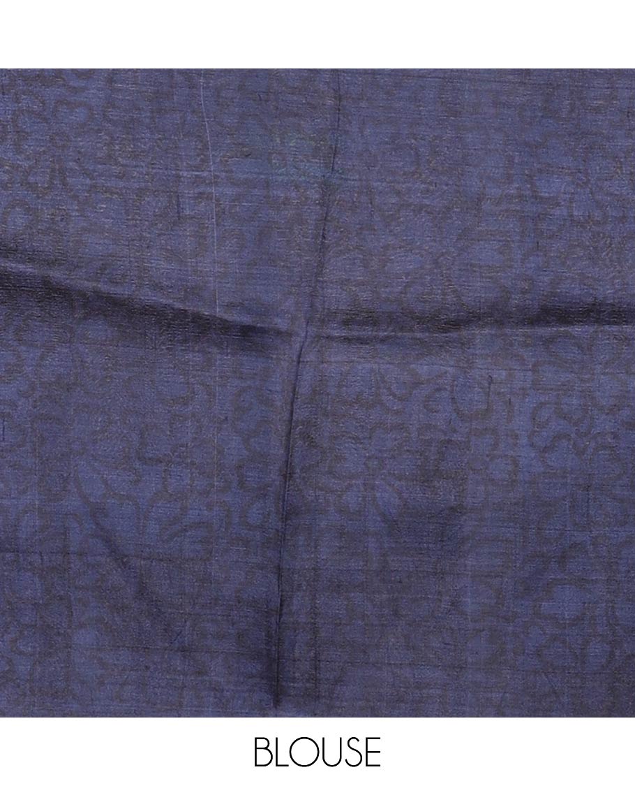 Borderless grey floral printed silk saree