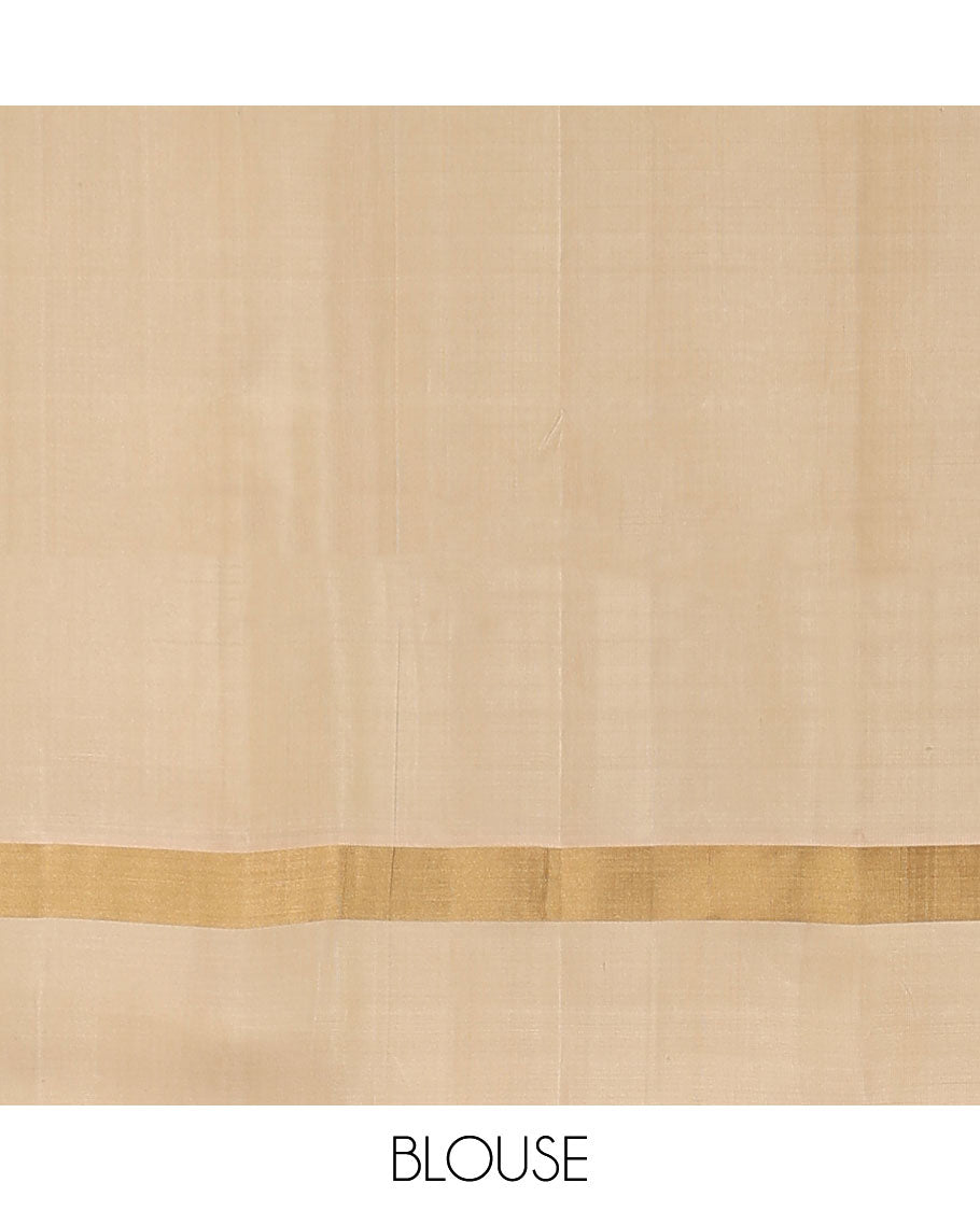 Green small buttas soft silk saree with contrast intricate zari border & geometric zari design pallu