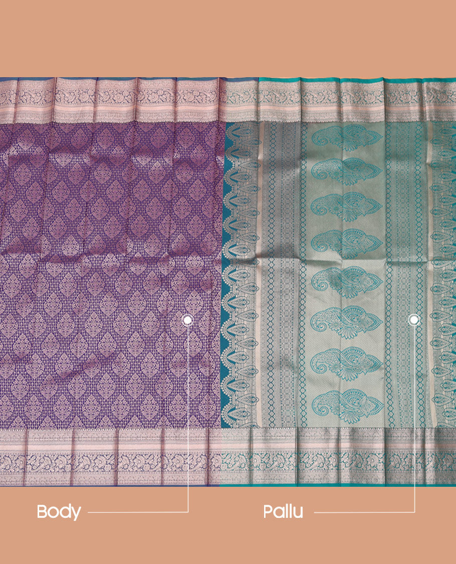 Violet Budget Silk Saree, Embellished with Jacquard Design, Complemented by Traditional Zari Border, a Contrast Grand Pallu and a Contrast Blouse