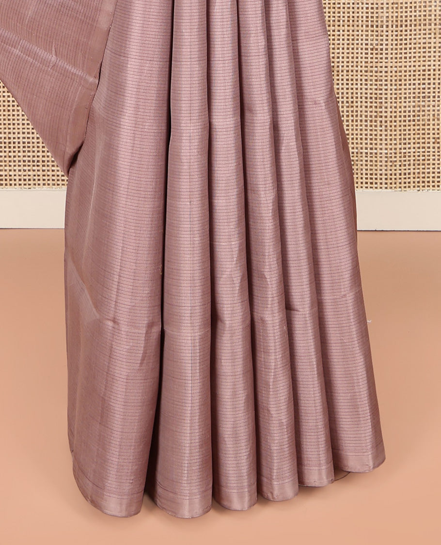 Borderless Brown Mayuri Soft Silk Saree, Woven with Kolam Buttas and Stripes, Complemented by a Contrast Intricately Designed Pallu and a Contrast Blouse