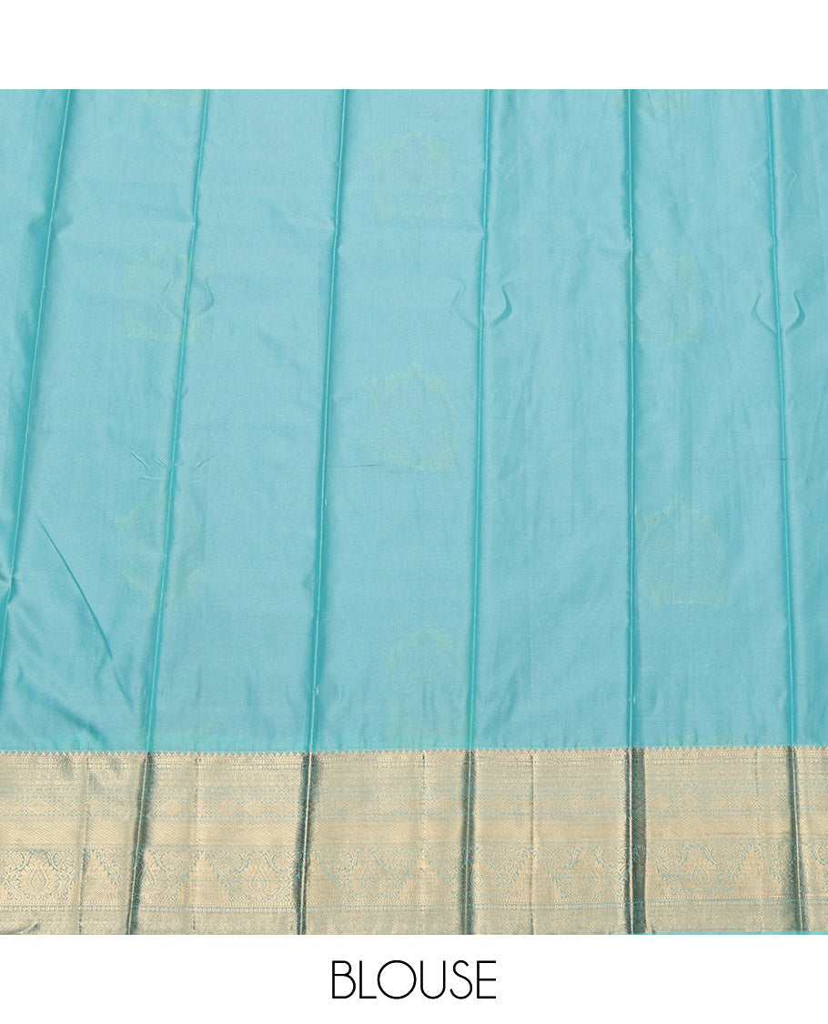 Royal Blue Budget Silk Saree, Detailed with Zari Buttas and Stripes, Complemented by a Contrast Traditional Border, Grand Pallu, and a Contrast Blouse