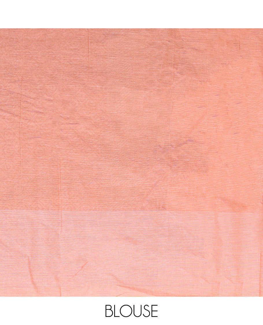 Peach Combatiore cotton saree with flower basket cycle buttas, flower basket cycle design border & jaal pallu