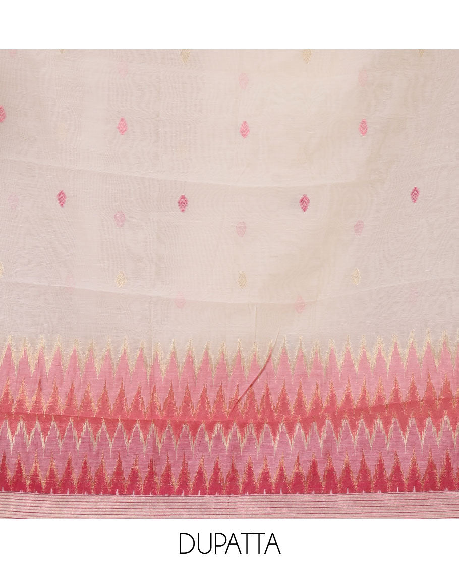 Pink material chudidar set,meena butta & ombre zig-zag print mul chanderi top,plain bottom & mul chanderi dupatta of meena butta & ombre zig-zag print