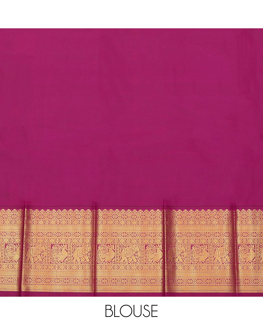 Blue Budget Silk Saree, Woven with Zari Buttas, a Contrast Traditional Elephant-Peacock Zari Border, an Intricate Geomentric Pallu and a Contrast Blouse