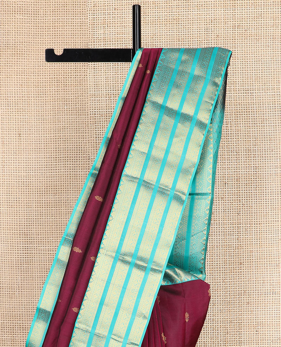 Maroon zari buttas vasundhara silk mix saree, contrast jaal pallu & border steeped with traditional designs
