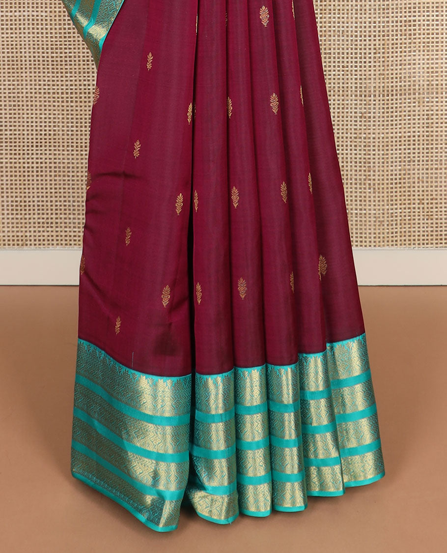 Maroon zari buttas vasundhara silk mix saree, contrast jaal pallu & border steeped with traditional designs