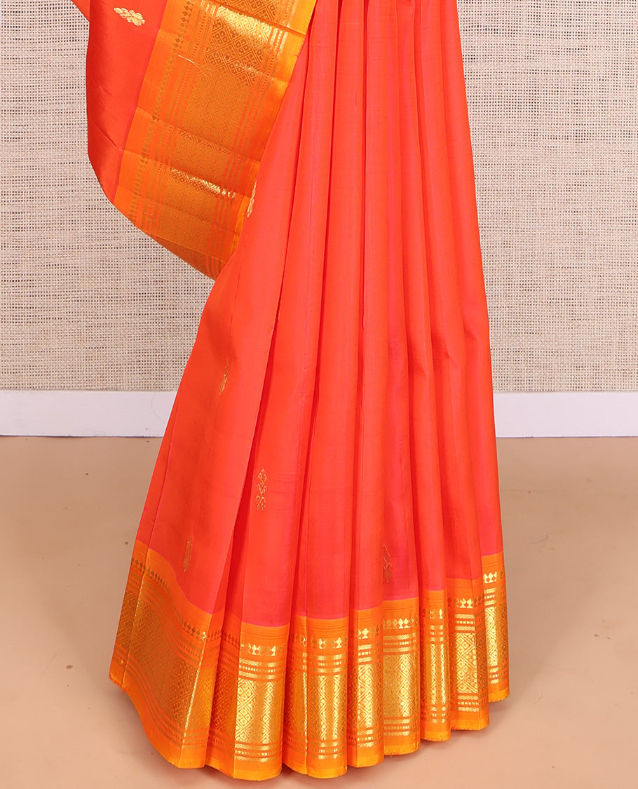 Orange Woven Contrast Kanchipuram Silk Saree