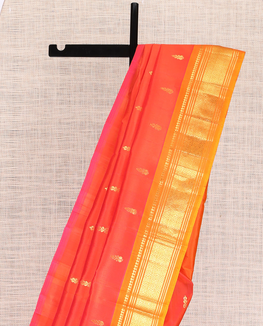 Orange Woven Contrast Kanchipuram Silk Saree
